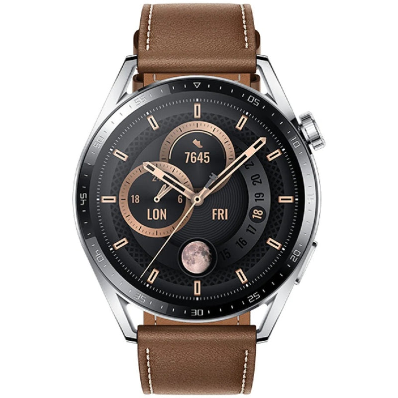 Huawei Watch GT 3 46mm JPT-B29 Stainless Steel Case/Brown Leather Strap - PDAPlaza Canada