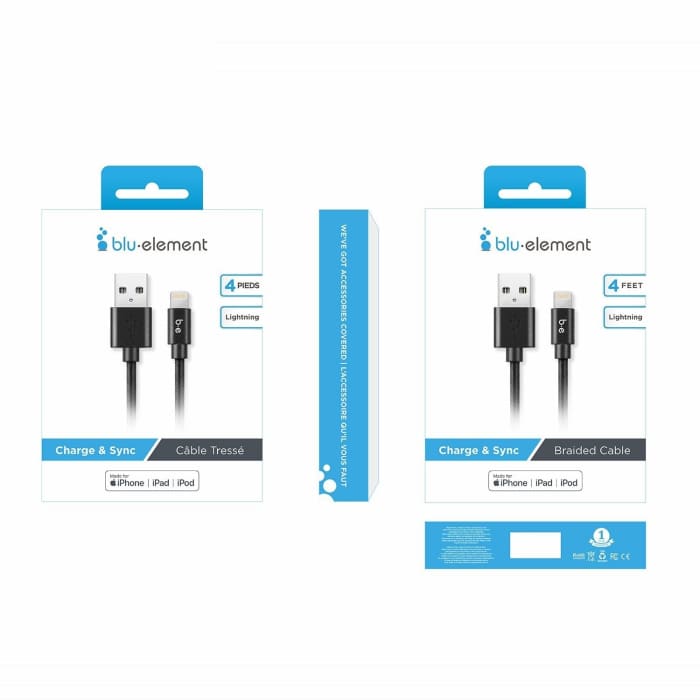 Buy Blu Element - Braided Charge/Sync Lightning USB Cable 4ft Black - PDAPlaza Canada in Canada USA Japan