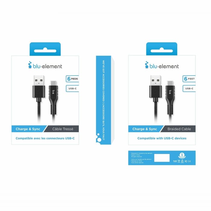 Buy Blu Element - Braided Charge/Sync USB-C Cable 6ft Black - PDAPlaza Canada in Canada USA Japan